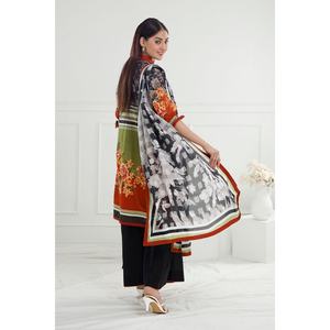 Conjunto de Traje de 3 Piezas para Mujer, Sin Costuras, en Gasa Gris y Verde, 100% Algodón Transpirable - Product Image 1