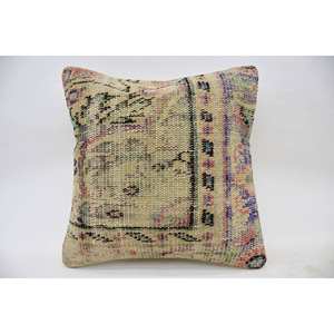 Luxury 18x18 Inch Wool <b>Pillow</b> Multicolor Vintage <b>Square</b> Kantha Cushion Woven Embroidered Eco-Friendly Non-Slip Removable - Product Image 1