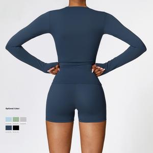 Camiseta deportiva ajustada de compresión de manga larga para mujer, camiseta transpirable para correr de Yoga al por mayor para uso en el gimnasio - Product Image 3