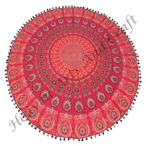 Tapisseries imprimées en coton faites à la main, 60 pouces, mandala indien, soleil hawaïen, protection solaire, jeté de plage rond, tapisserie bohème hippie, nappe - Product Image 5