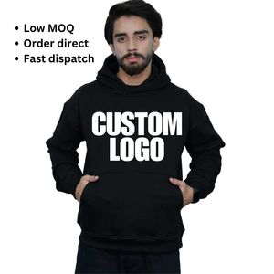 Logo personnalisé noir hommes sweats à capuche surdimensionnés en coton 400 gsm quantité minimale de commande bas prix compétitif RTS prêt à expédier sérigraphie impression broderie - Product Image 1