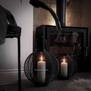 Linterna de vela negra redonda de Metal de hierro de diseño moderno para decoración de iluminación de hogar y jardín, linterna colgante para suelo - Product Image 4