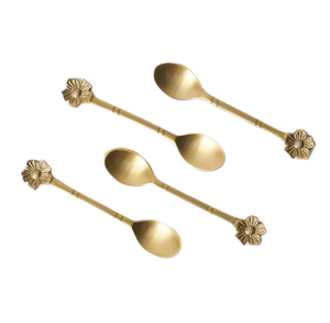 Elegant gold <b>spoons</b> with floral handles ideal for serving desserts tea or <b>coffee</b>; perfect for decorative and functional use - Product Image 3