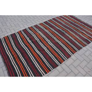 Classic Black <b>Red</b> Vintage Turkish Rug 4.5 X 8.7 ft Large Area <b>Wool</b> with Latex Backing Patchwork Pattern for Hallway or Room - Product Image 2