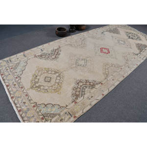 Vintage <b>Turkish</b> <b>Rug</b> Beige 4.6x12.2ft Handmade Classic Abstract Rectangle Pattern for Bedroom Large Area Area with Hallway Design - Product Image 2