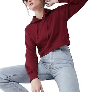 Sweat à capuche court respirant de haute qualité pour femmes sweat à capuche haut court avec étiquette personnalisée durable 100% coton pour l'hiver avec logo avant - Product Image 1