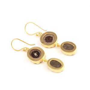 Pendientes de moda personalizados para mujer, aretes colgantes de piedra doble chapados en oro con cuarzo solar VERDE Y AZÚCAR rosa - Product Image 5