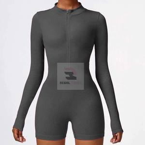 Body deportivo de manga larga con cremallera sin costuras para mujer, mono cómodo para gimnasio - Product Image 4