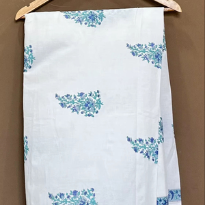 Blue Floral Cotton <b>Fabric</b>: Handprinted <b>Indian</b> Sanganer Block Print by the Yard - Product Image 1