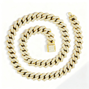 Kalung Rantai Cuban Berlian Penuh untuk Pria, Bahan Ramah Lingkungan, Gaya Hip-Hop, Laris Manis - Product Image 2