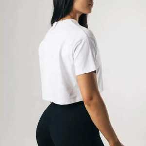 Gros Nouveau Design Vente à Chaud Été Femmes Crop Top Haute Qualité Couleur Unie Coupe Ample Sans Col Manches Courtes - Product Image 3