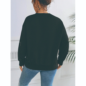 Sudadera Casual Holgada de Manga Larga con Cuello Redondo y Lazo de Pedrería de Color Sólido de Moda Clásica para Mujer de Talla Grande Personalizada - Product Image 5