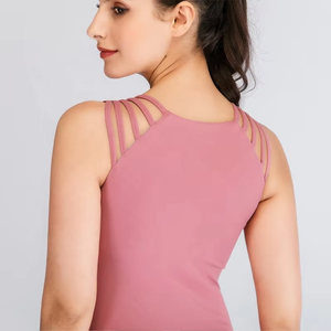 Venta al por mayor de camisetas sin mangas de gimnasio para mujer con etiqueta privada personalizada Botón de encaje borla y cinta decoraciones para entrenamiento deporte ropa de gimnasio en blanco - Product Image 4