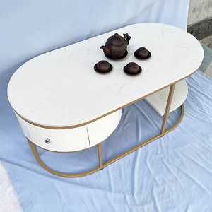 Modern Oval <b>Coffee</b> <b>Table</b> with Stone Top and Gold-Painted Frame Durable Living Room Furniture with Movable Drawers TT68177 - Product Image 5
