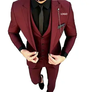 High Quality Fashion Maroon Men Business Pant Coat With Custom Logo Blank Plain Men's Suits Reasonable Price