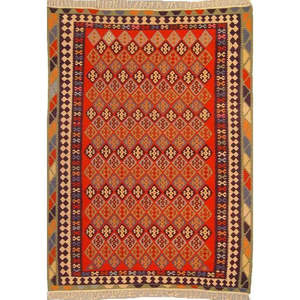 Tapis persan Ardabil unique, noué à la main, en laine et coton naturels, design moderne et coloré, 9'0 x 6'8 - Product Image 1