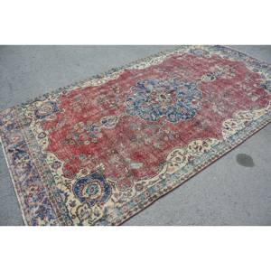 Tapis Vintage Turc Classique Rouge Bleu Patchwork Design 5.9x10.4ft Laine Matériel avec Latex Support Style Tabriz - Product Image 2