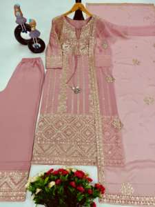 Vente en gros d'été Heavy Star Georgette broderie séquence travail entièrement cousu indien et pakistanais fête costume ensemble - Product Image 6