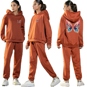 Ensemble de survêtement unisexe en coton respirant de qualité supérieure, coupe régulière, avec sweat à capuche et pantalon de jogging, grandes tailles, imprimé uni, pour l'hiver - Product Image 1