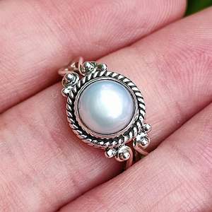 Freshwater Pearl Boho <b>Statement</b> <b>Ring</b> for Women Handmade Sterling <b>Silver</b> Pearl <b>Ring</b> - Product Image 2