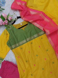 LANZAMIENTO NUEVO DISEÑADOR FESTIVE PARTY WEAR KURTI PENT con DUPATTA TELA PURA KANCHI ALGODÓN REVERSIBLE MODERNO - Product Image 6