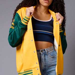 2025 Top Trending Custom Women Varsity Jacket Manga larga de cuero Transpirable Lana Invierno Venta al por mayor Chaquetas cortas 2025 - Product Image 6