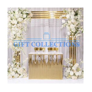 Event Party Decor Stage Decoration <b>Back</b> <b>Drops</b> Gold Stainless Steel Wedding Arch Frame Flower Backdrop <b>Stand</b> Popular Wedding Arch - Product Image 1