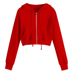 Sweats à capuche zippés légers pour femmes à manches longues sweats athlétiques courts hauts de fitness décontractés pour l'entraînement d'hiver respirant - Product Image 2