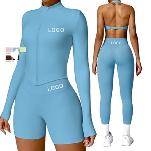 Mallas de realce de glúteos personalizadas para entrenamiento, ropa deportiva para correr, ropa de gimnasio, conjunto de chaqueta de Yoga, Yoga corto sin costuras para mujer 2206 - Product Image 1