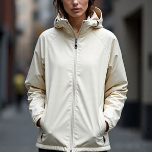 แจ็คเก็ตเดินป่าผู้หญิงไซส์ใหญ่พิเศษผ้าคอตตอนถักกันลมมีฮู้ดกันน้ำขนาดใหญ่ - Product Image 3