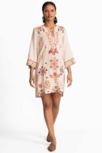 Robe tunique bohème, brodée, écologique, vintage, formelle, décontractée, florale, droite, sans manches, col mandarin - Product Image 3