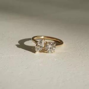 Anillo de brida de oro amarillo para boda 1.5Ct redondo y corte Marquesa anillo de diamante cultivado en laboratorio Original anillo de compromiso de 2 piedras - Product Image 1