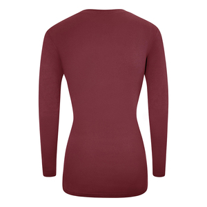Women's V-Neck Long Sleeve Scrub <b>Top</b> <b>Maroon</b> Knitted Spandex/Polyester Jersey Fabric Seamless Fusing Hospital Uniform Blouse - Product Image 6