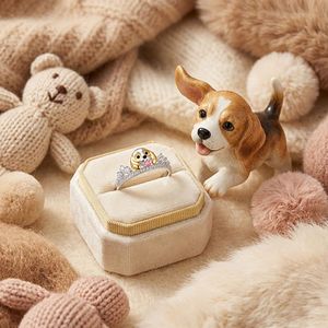 Jeulia Petland Cute Beagle Double Row <b>Ring</b>-<b>Adjustable</b> Gold Plated Vintage Style for Women - Product Image 4