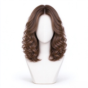 Peluca de Cabello Sintético con Frente de Encaje Ondulado Marrón, Peluca Corta Bob Ondulada sin Pegamento para Uso Diario - Product Image 1