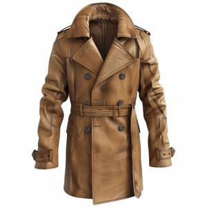 Produit le plus vendu Manteau long en cuir Meilleur manteau long en cuir mince d'hiver pour hommes Manteaux en cuir de conception personnalisée - Product Image 5