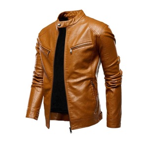 Concevez votre propre veste en cuir décontractée slim pour homme de haute qualité, col montant, manches longues, coupe-vent, couleur/taille personnalisable - Product Image 1