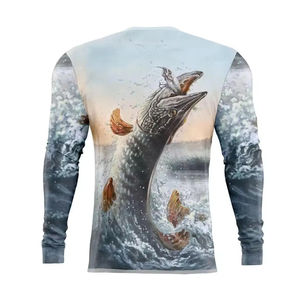 Chemises de pêche à manches longues pour hommes, protection UV, t-shirt de pêche en polyester, impression par sublimation, respirant, chemises de pêche anti-UV - Product Image 2