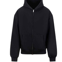 Sudadera con capucha y cremallera negra de primera calidad para hombres y mujeres, chaqueta polar de algodón Unisex con cremallera completa 100%, logotipo personalizado, ropa de calle de invierno OEM