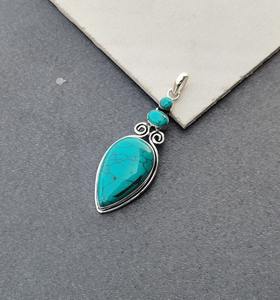 Colgante de piedras preciosas turquesas de Plata de Ley 925, joyería colgante de estilo bohemio de plata hecha a mano para mujer, regalo de boda para - Product Image 2
