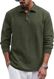 Polos texturizados para hombre, Jersey informal elástico de manga larga con botones, Top clásico de golf - Product Image 3