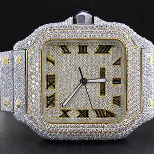 Montre de mode en acier inoxydable entièrement sertie de diamants en moissanite certifiés, cadran transparent brillant, mouvement ETA fait à la main, étanche - Product Image 1