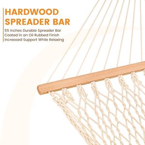 Amaca a Doppia Corda per 2 Persone, Tradizionale, da Esterno, in Corda di Cotone Intrecciata a Mano, con Barra Distanziatrice, Catene e Cinghie per Alberi, per Patio e Giardino, Capacità Massima 450 Libbre - Product Image 4