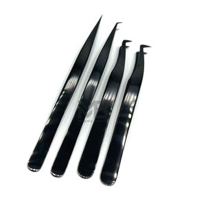 Black Plasma Color Coated Precision Durable <b>Plain</b> Grip Eyelash Extension Tweezers Japanese Stainless Steel Custom Brand Name - Product Image 2