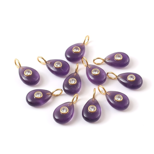 Améthyste naturelle poire pierre précieuse faite à la main 925 argent et plaqué or Double pierre lâche incrustation mode pendentif breloque bijoux de mode - Product Image 4