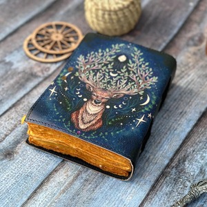 Grimoire Leather Deer Print Journal A5 Espiral Spell Book of Shadows Organizador de logotipo personalizado Sillín Costura Caja de regalo Embalaje - Product Image 2