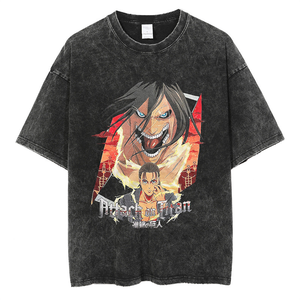 T-shirt en coton lourd de haute qualité, délavé à l'acide, avec motif graphique vintage d'anime pour hommes, broderie de logo personnalisée, impression, taille plus, fabriqué - Product Image 4