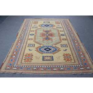 Alfombra Turca de 6.2x8.1 pies, Alfombra Vintage Grande, Alfombra de Lana con Diseño Floral Naranja - Product Image 1