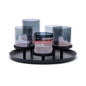 ชุดเชิงเทียน5ตันพร้อมถาดโบราณสีดำสำหรับงานแต่งงานเชิงเทียนแฟนซีทำมือ - Product Image 1