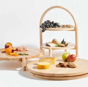 Venta caliente Nuevo diseño de madera Lazy Susan plato redondo con soporte de utensilios de cocina soporte para pasteles al por mayor hecho a mano de La India - Product Image 4